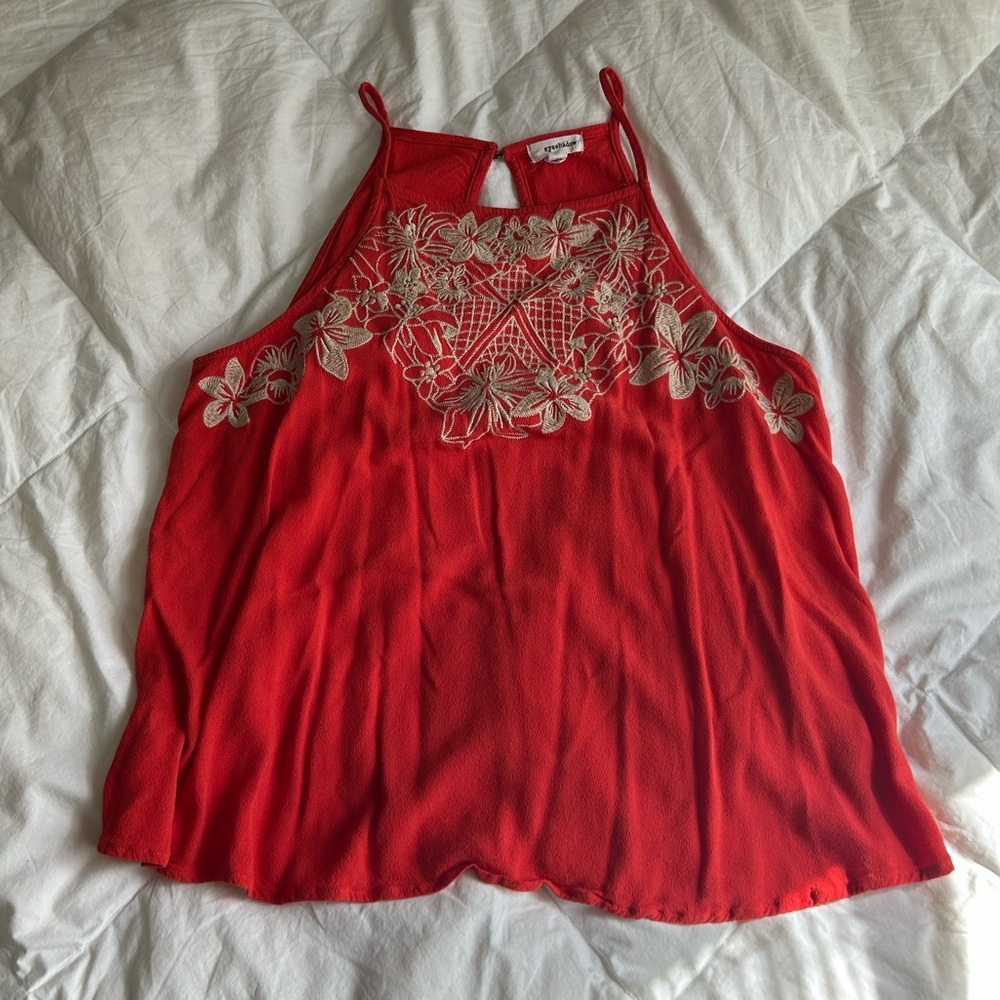 Coral Floral Embroidered Women's Top